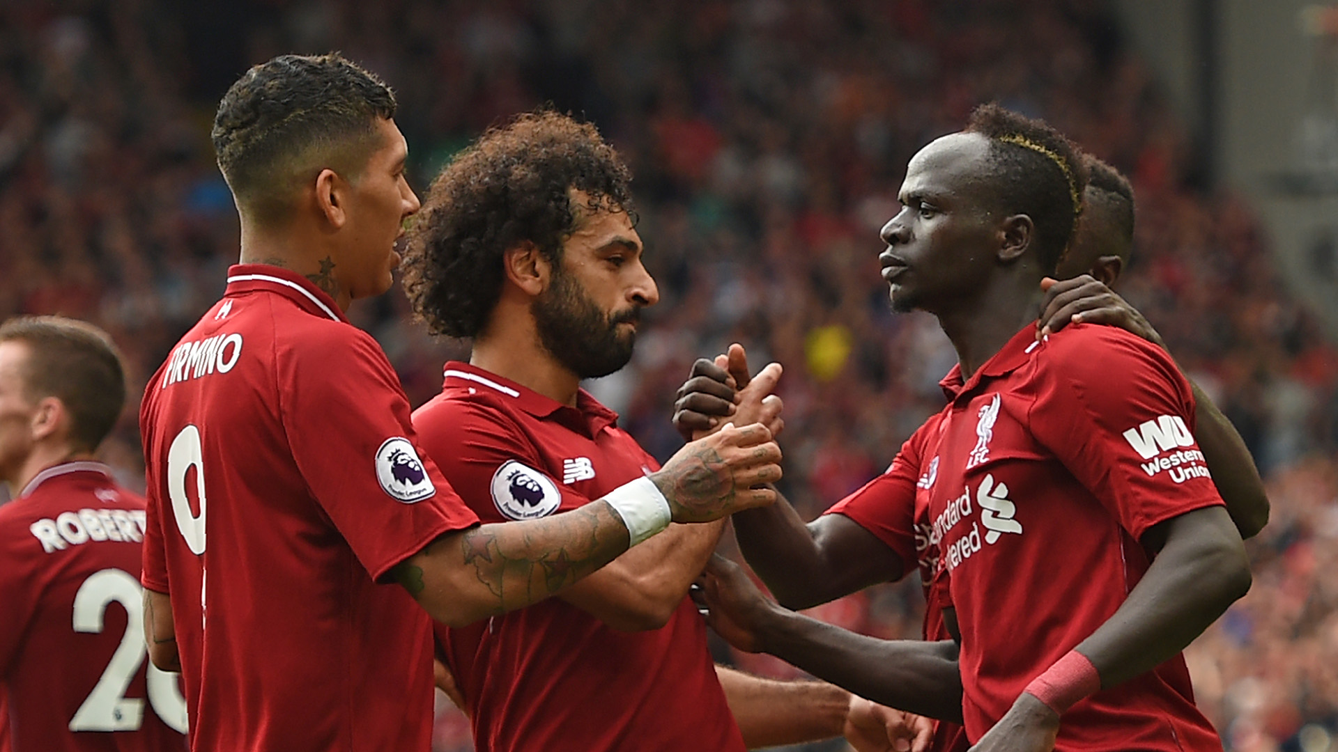 Roberto Firmino Sadio Mane Mohamed Salah Liverpool West Ham Premier League 120818 Roberto Firmino Sadio Mane Mohamed Salah Liverpool West Ham Premier League 120818