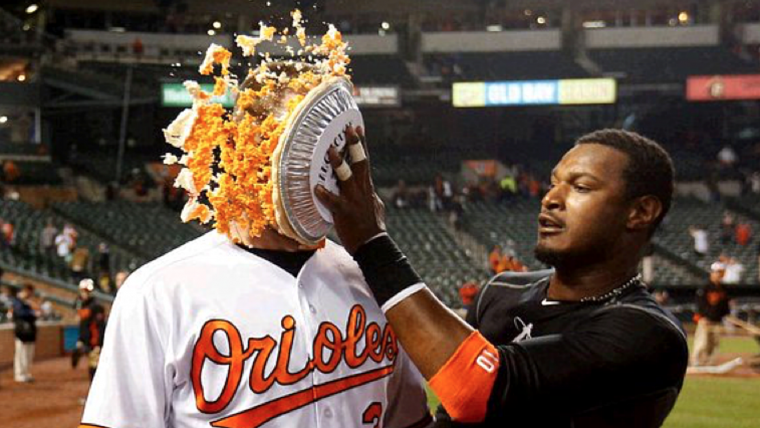 Pie or cake? Adam Jones dishes dessert smash to Matt Wieters' face after walkoff image