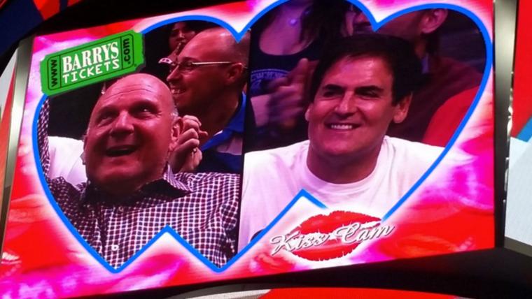 Steve Ballmer and Mark Cuban Kiss Cam and makeup image