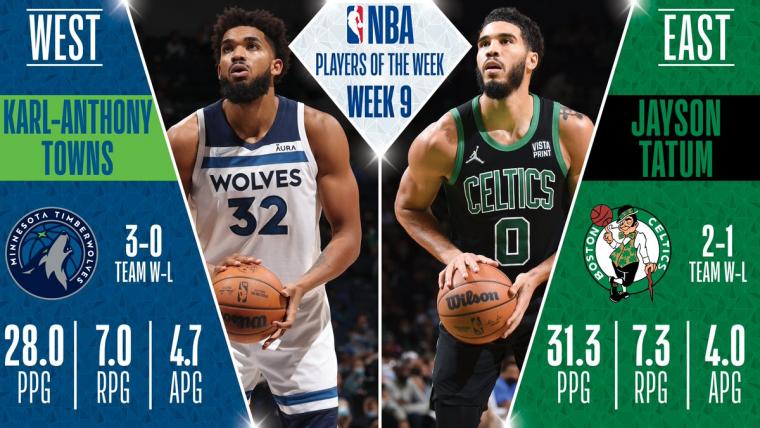 Tatum, Towns named Players of the Week image