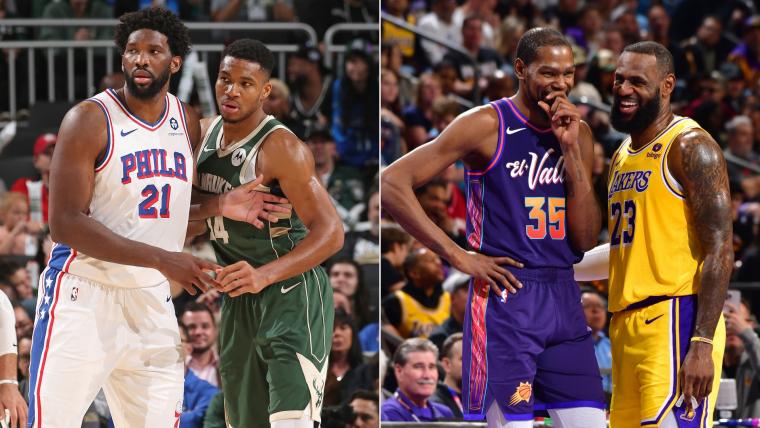 Joel Embiid, Giannis Antetokounmpo, Kevin Durant and LeBron James