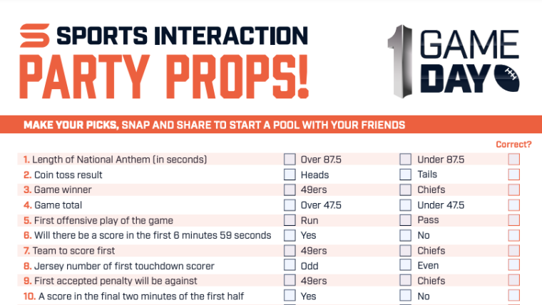 Printable Super Bowl prop bets sheet image