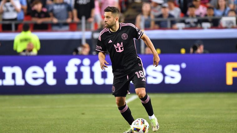 Inter Miami left back Jordi Alba dribbles the ball during a match