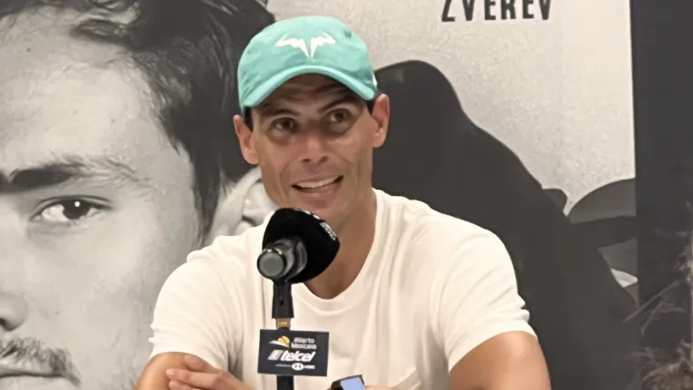 Rafa Nadal en su primera conferencia de prensa del Abierto Mexicano de Tenis.