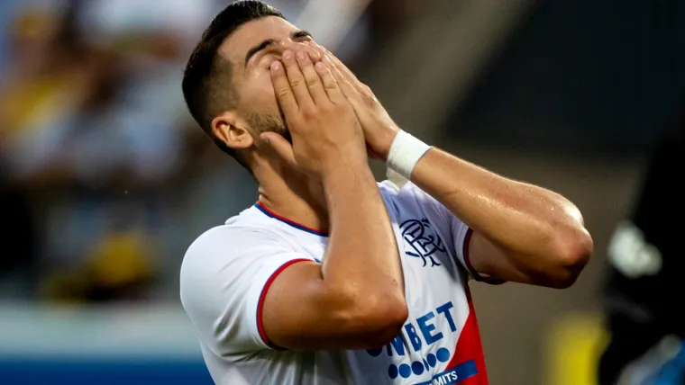 Antonio Colak holds his head in despair as Rangers suffered a 2-0 loss at Union Saint-Gilloise in Belgium