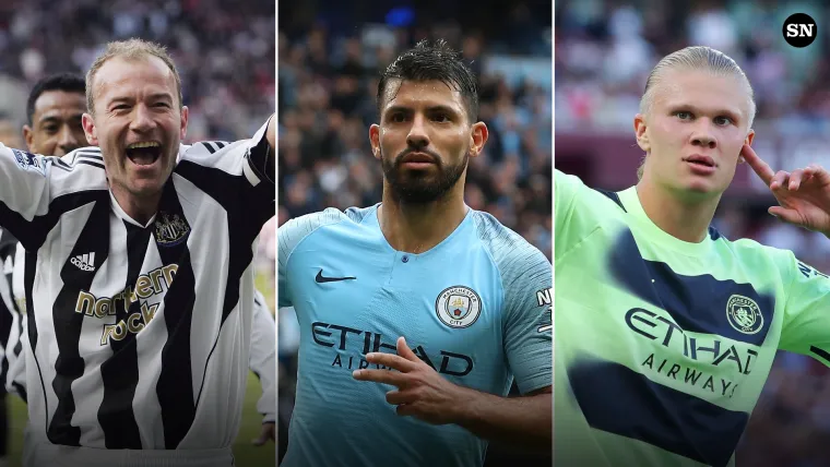 Alan Shearer, Sergio Aguero, and Erling Haaland split 