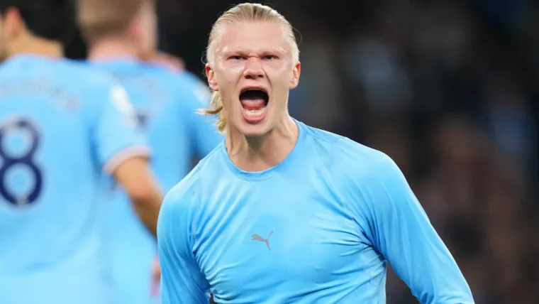 Erling Haaland celebrates goal for Manchester City 