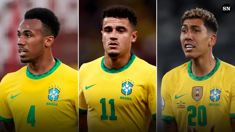 Gabriel, Philippe Coutinho, and Roberto Firmino of Brazil split