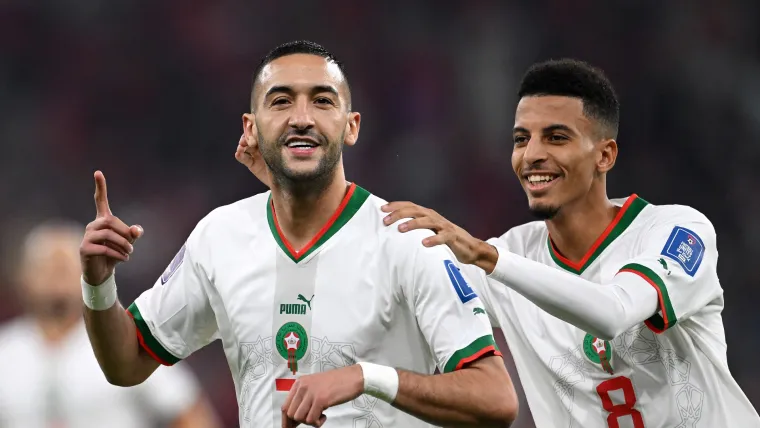 Hakim Ziyech and Azzedine Ounahi of Morocco vs Canada World Cup