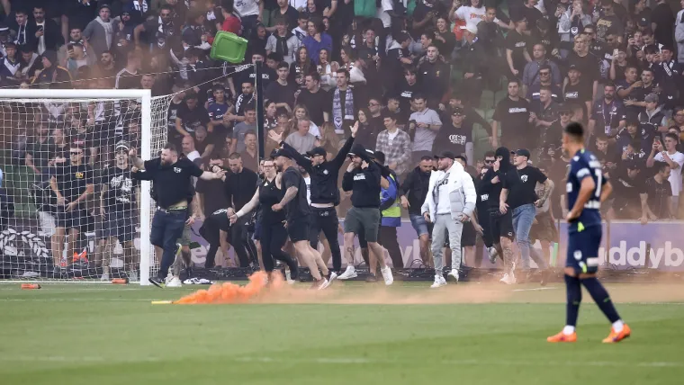 Melbourne Derby pitch invasion A-League Men