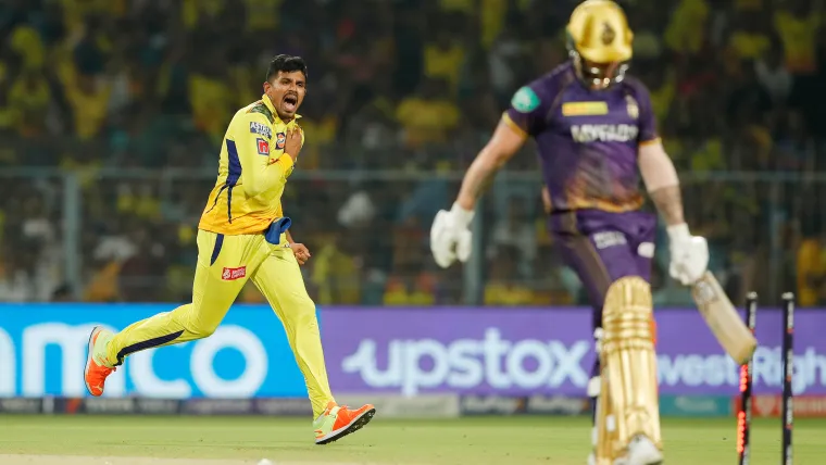 Maheesh Theekshana of CSK against KKR in IPL 2023