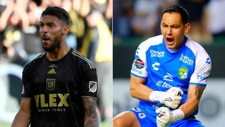 Denis Bouanga of LAFC and Rodolfo Cota of Leon split