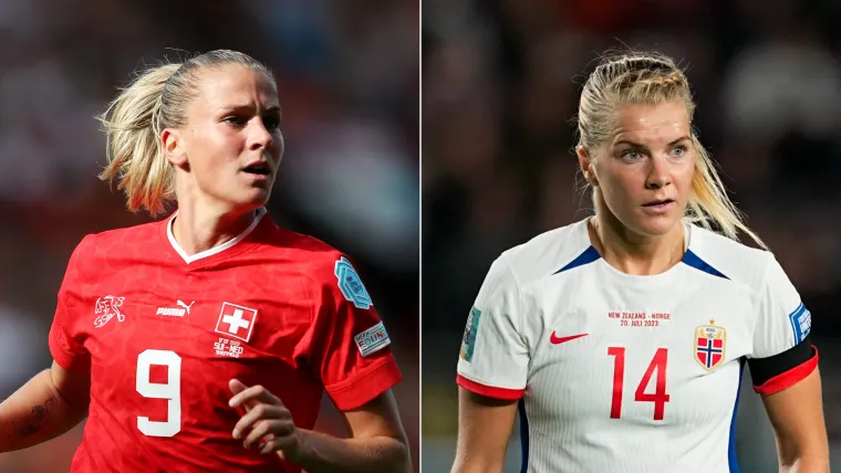 Ana-Maria Crnogorcevic of Switzerland and Ada Hegerberg of Norway split