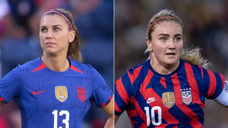 Alex Morgan and Lindsey Horan of USA split