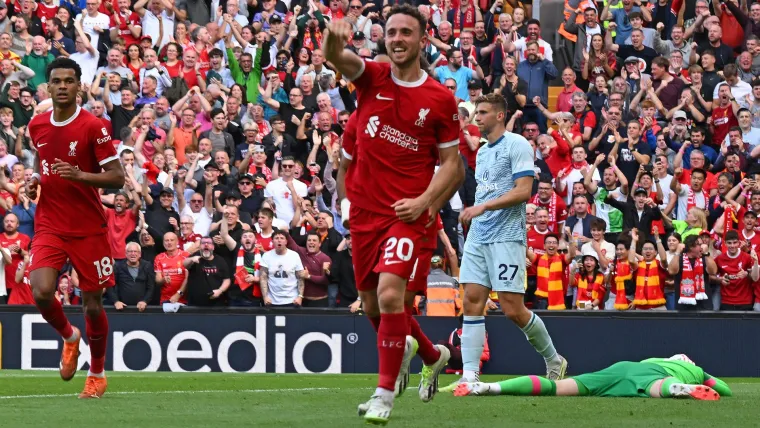 Diogo Jota celebrates his goal against Bournemouth