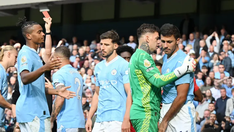 Rodri of Man City shown a red card Rodri of Man City shown a red card