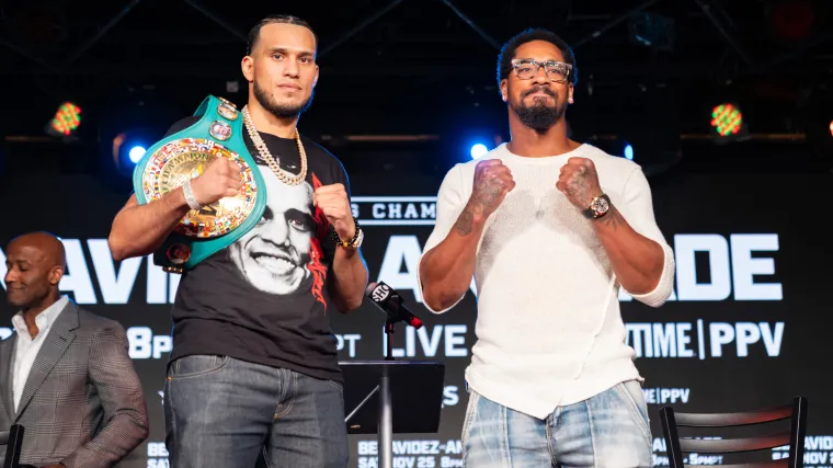 David Benavidez and Demetrius Andrade pose at final press conference