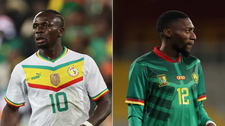 Sadio Mane of Senegal and Karl Toko Ekambi of Cameroon split