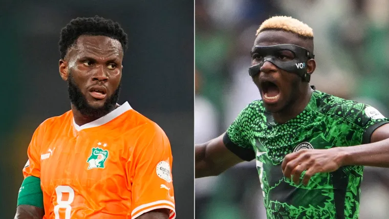 Franck Kessie of Ivory Coast and Victor Osimhen of Nigeria split