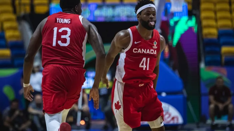 Team Canada's Kalif Young and Lloyd Pandi at the 2022 FIBA AmeriCup