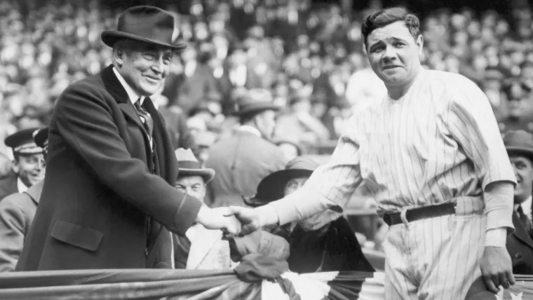 President Harding, left, and Babe Ruth, Opening Day 1923