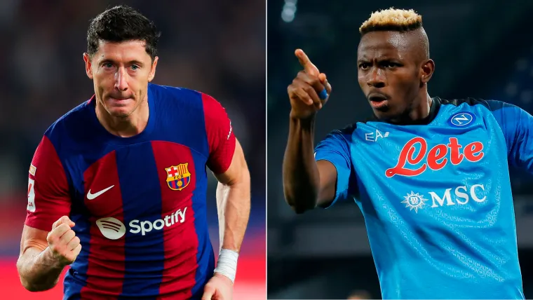 Robert Lewandowski of Barcelona and Victor Osimhen of Napoli split