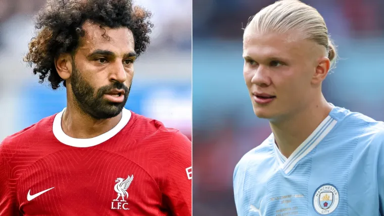 Mohamed Salah (L) and Erling Haaland