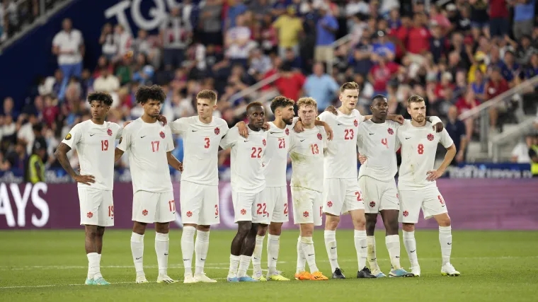 The Canada National Team lines up ahead of penalty kicks