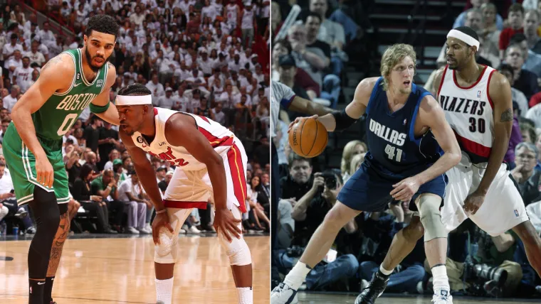 Jayson Tatum guards Jimmy Butler, Rasheed Wallace guards Dirk Nowitzki