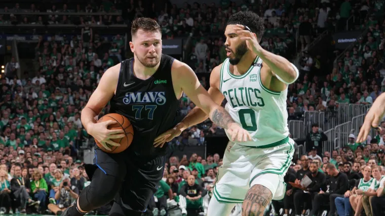 Luka Doncic guarded by Jayson Tatum