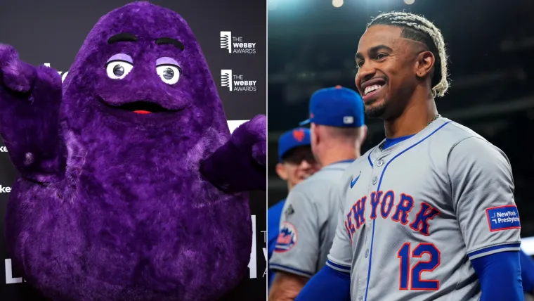 Grimace (left) and Francisco Lindor (right)