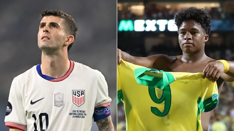 Christian Pulisic of USA and Endrick of Brazil split