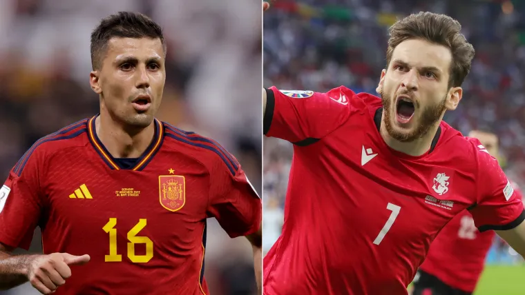 Rodri of Spain and Khvicha Kvaratskhelia of Georgia split