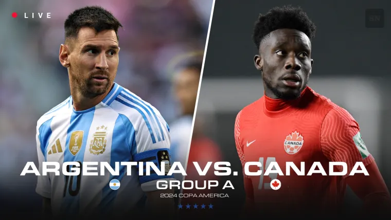 Lionel Messi of Argentina and Alphonso Davies of Canada split live versus