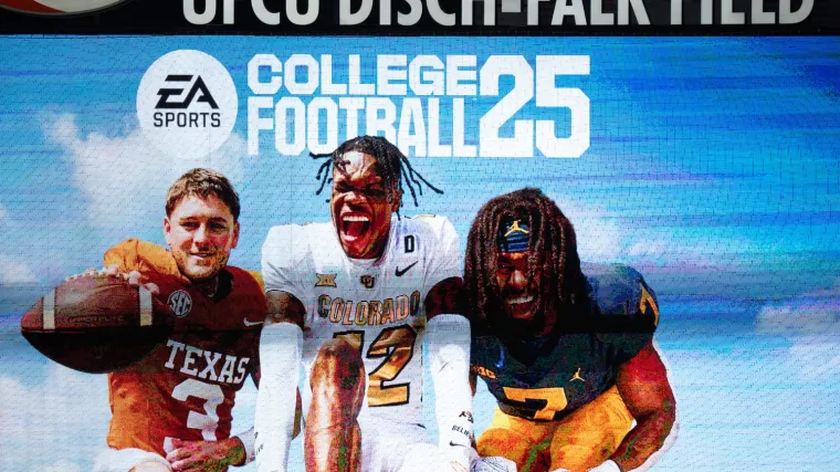 Texas quarterback Quinn Ewers, Colorado star Travis Hunter and Michigan defensive back Donovan Edwards on the cover of EA Sports College Football 25