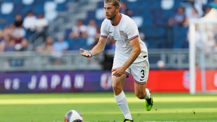 United States centerback Walker Zimmerman motions for a teammate to get open for him to pass to. 