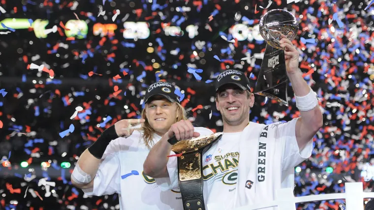 QB Aaron Rodgers celebrates championship