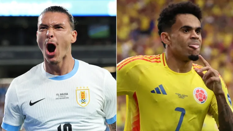 Darwin Nunez of Uruguay and Luis Diaz of Colombia split