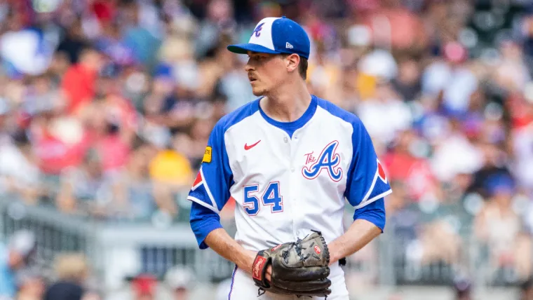 Jun 29, 2024; Cumberland, Georgia, USA; Atlanta Braves pitcher Max Fried (54) pitches the ball against the Pittsburgh Pirates during the sixth inning at Truist Park. Mandatory Credit: Jordan Godfree-USA TODAY Sports