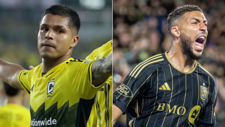 Cucho Hernandez of Columbus Crew and Denis Bouanga of LAFC split