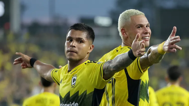 Cucho Hernandez and Christian Ramirez of Columbus Crew