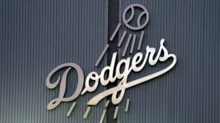 Jul 15, 2020; Los Angeles, California, United States; A general overall view of the Los Angeles Dodgers logo at Dodger Stadium. Mandatory Credit: Kirby Lee-Imagn Images