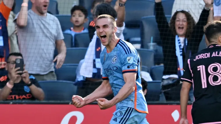 James Sands of NYCFC celebrates goal vs Inter Miami