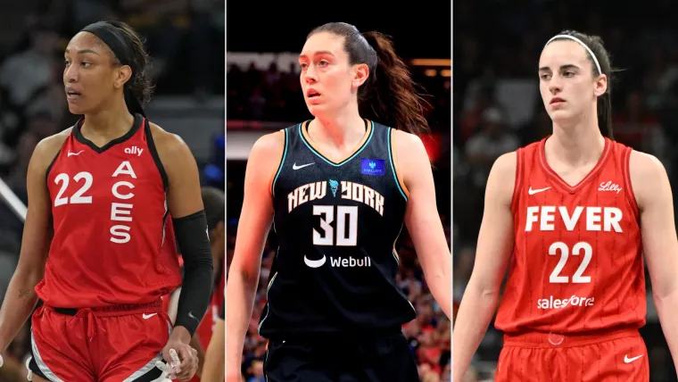 A'ja Wilson, Breanna Stewart and Caitlin Clark