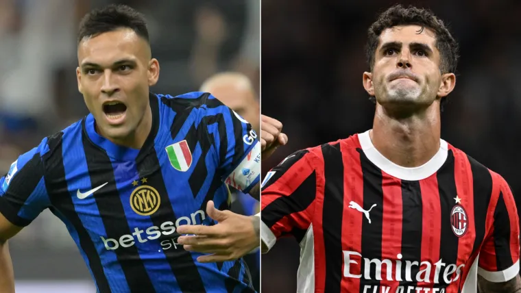 Lautaro Martinez of Inter and Christian Pulisic of AC Milan split