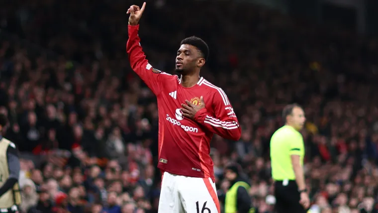 Amad Diallo celebrates after scoring for Manchester United