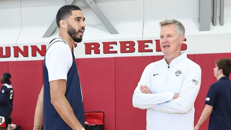 Jayson Tatum and Steve Kerr