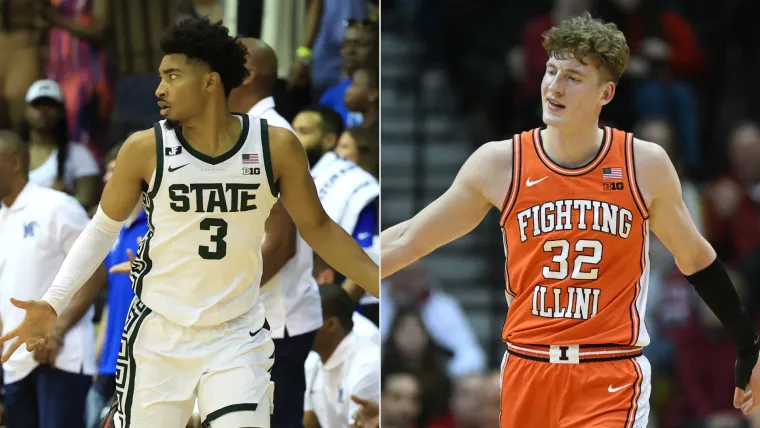 Michigan State's Jaden Akins and Illinois' Kasparas Jakucionis