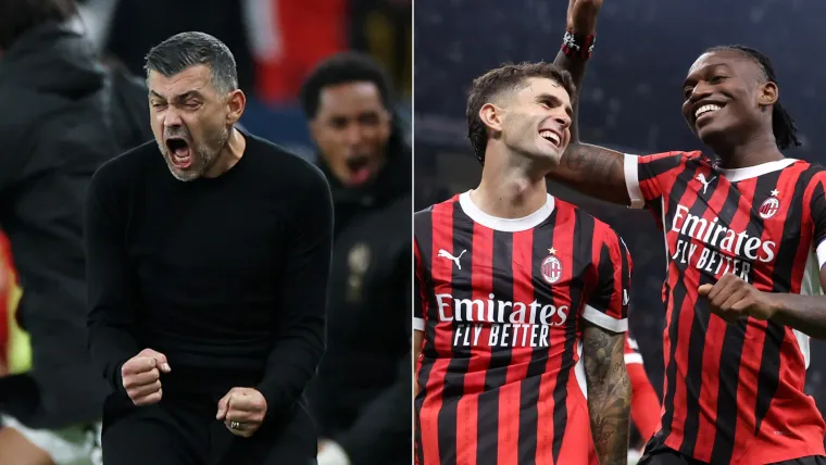 Sergio Conceicao with Christian Pulisic and Rafael Leao of AC Milan split