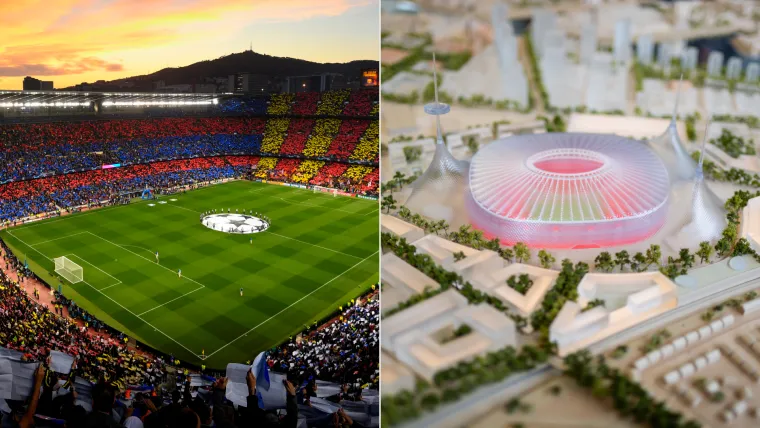 Camp Nou of Barcelona and Man United new stadium model split